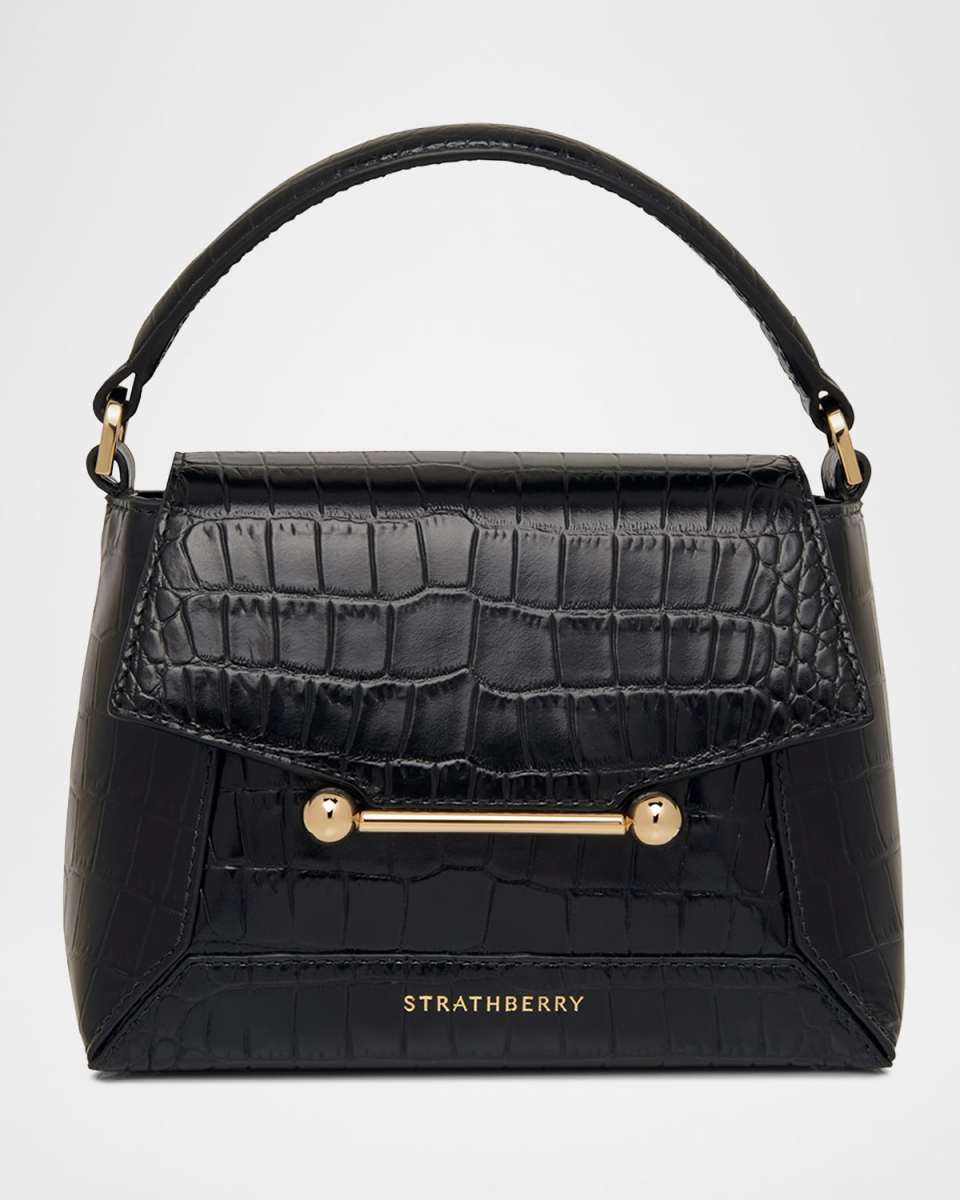 Mosaic Croc-Embossed Leather Top-Handle Bag